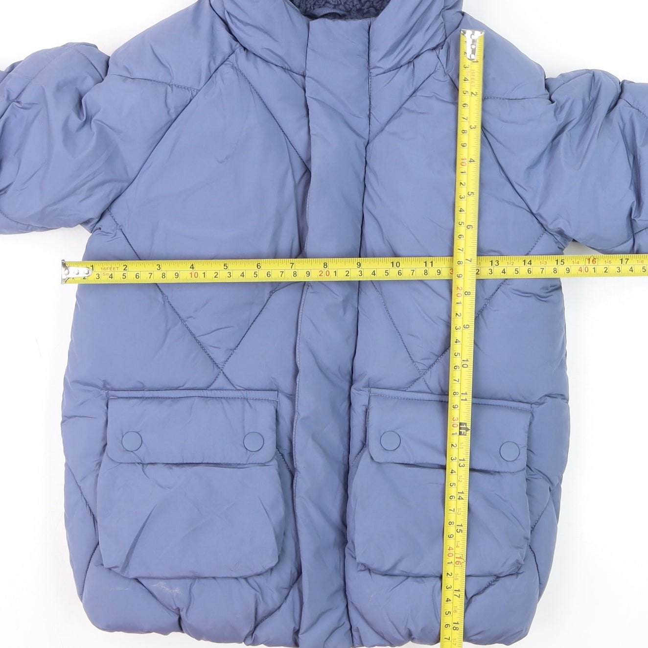 Marks and Spencer Girls Blue Hooded Puffer Jacket 4-5 Years Quilted Winter Coat