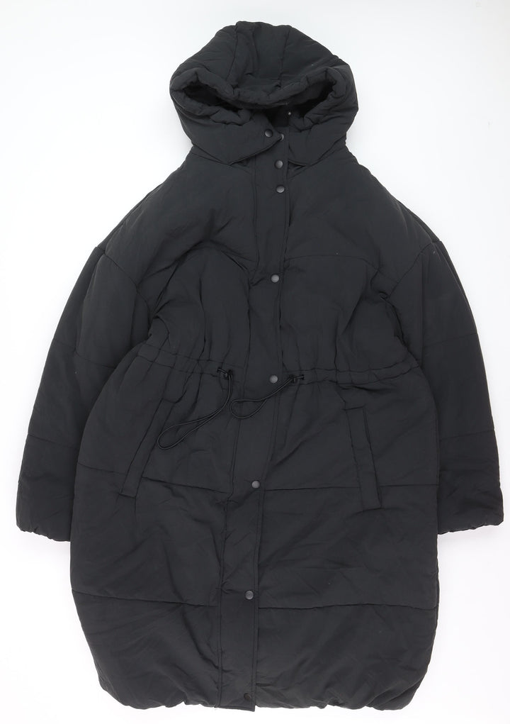 Marks and Spencer Unisex Black Hooded Long Puffer Coat Size 16