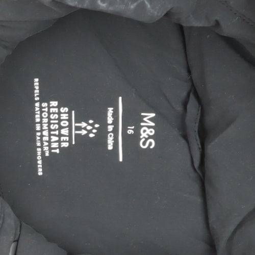 Marks and Spencer Unisex Black Hooded Long Puffer Coat Size 16