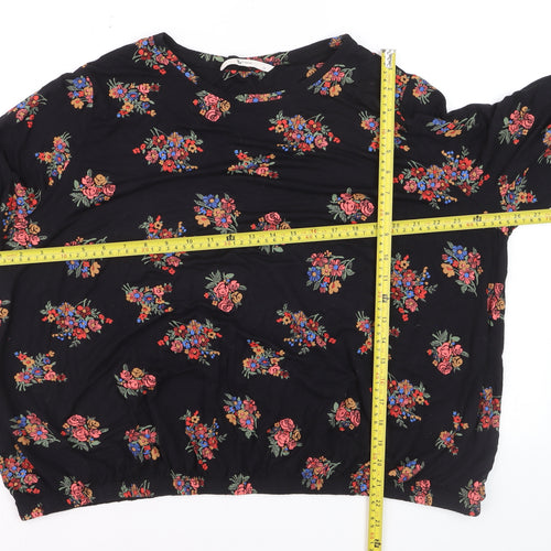 Tu Women Black Floral Tunic Blouse Size 24 3/4 Sleeve Viscose