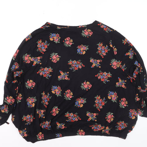 Tu Women Black Floral Tunic Blouse Size 24 3/4 Sleeve Viscose