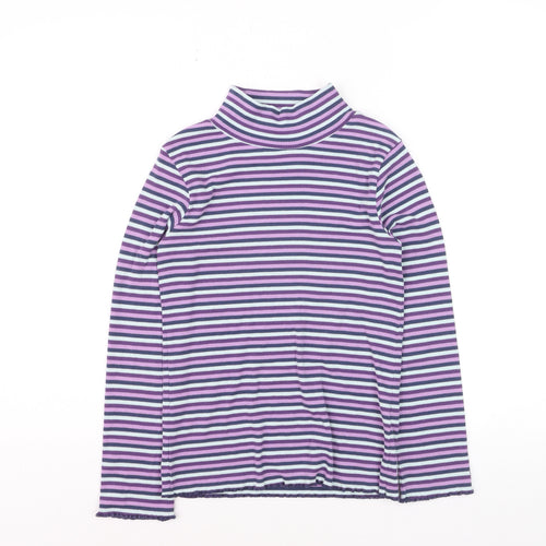 FatFace Girls Purple Striped Long Sleeve Roll Neck Top Age 9-10 Years