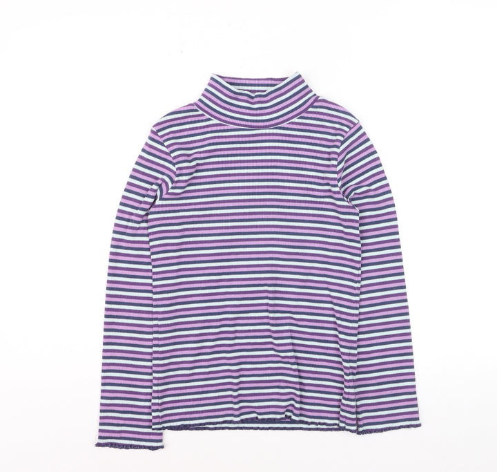 FatFace Girls Purple Striped Long Sleeve Roll Neck Top Age 9-10 Years