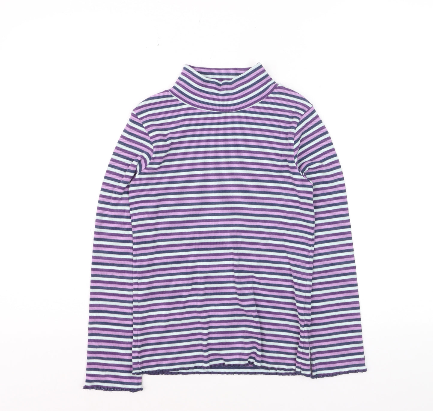 FatFace Girls Purple Striped Long Sleeve Roll Neck Top Age 9-10 Years