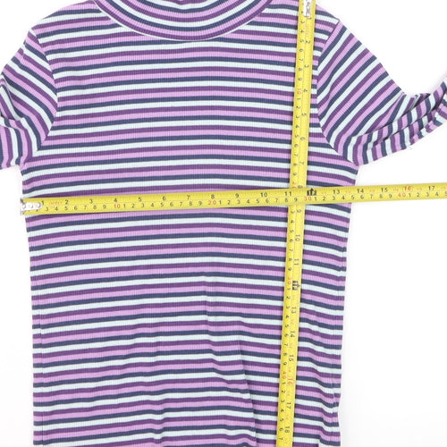 FatFace Girls Purple Striped Long Sleeve Roll Neck Top Age 9-10 Years