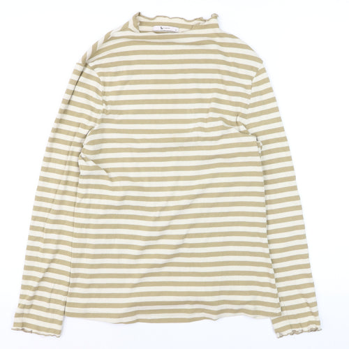 Tu Women Beige Striped Long Sleeve Mock Neck Cotton T-Shirt Size 14