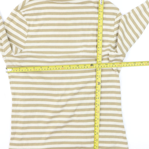 Tu Women Beige Striped Long Sleeve Mock Neck Cotton T-Shirt Size 14