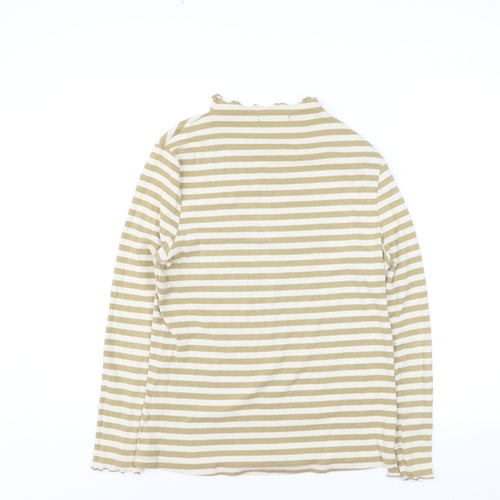 Tu Women Beige Striped Long Sleeve Mock Neck Cotton T-Shirt Size 14
