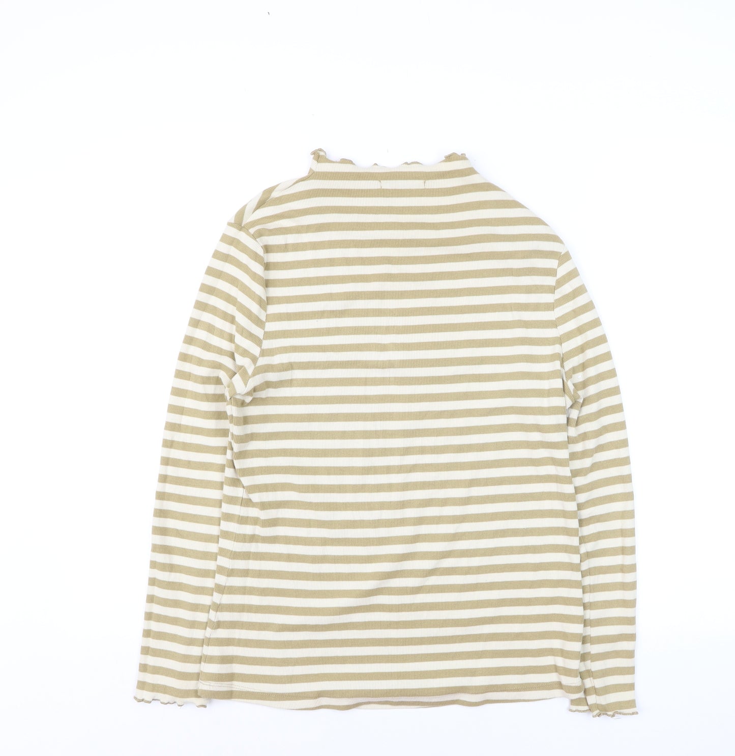 Tu Women Beige Striped Long Sleeve Mock Neck Cotton T-Shirt Size 14
