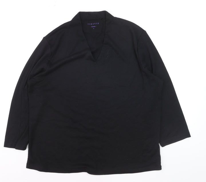 VIZAVIZ Women's Black V-Neck Long Sleeve Basic Blouse Size 18
