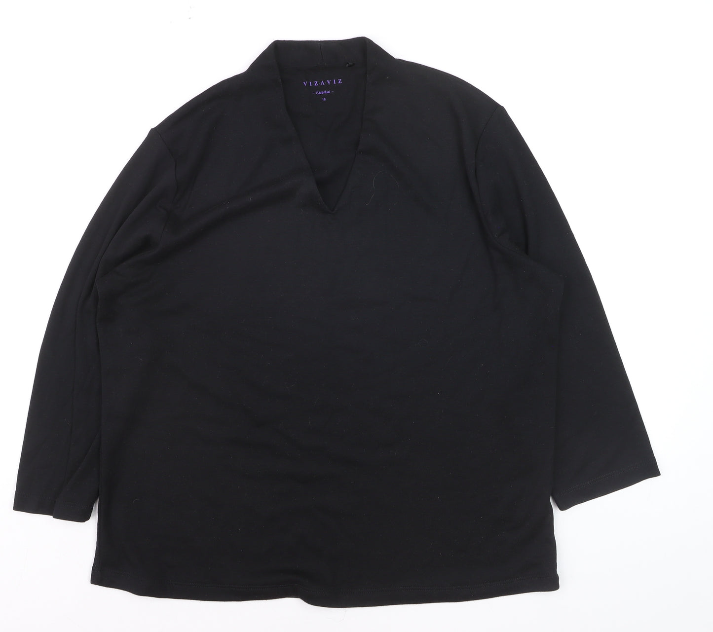 VIZAVIZ Women's Black V-Neck Long Sleeve Basic Blouse Size 18
