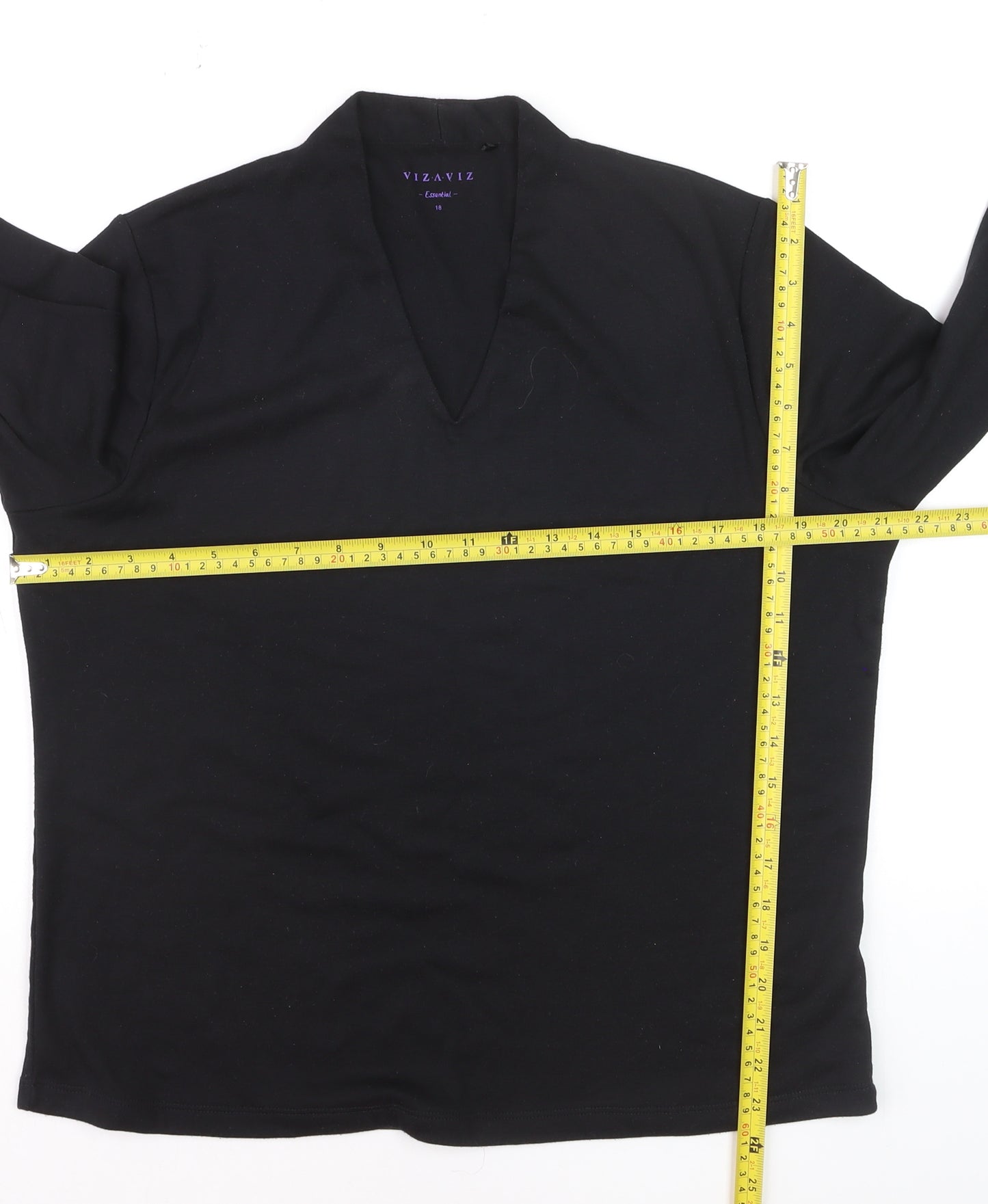 VIZAVIZ Women's Black V-Neck Long Sleeve Basic Blouse Size 18