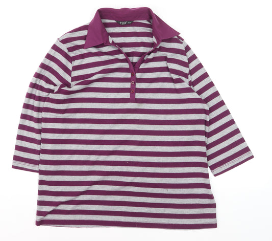 Tigi Women’s Purple Striped Collared 3/4 Sleeve Polo Shirt Size 18
