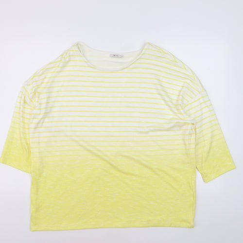 Tu Women Yellow Striped 3/4 Sleeve Relaxed Fit T-Shirt Size 20