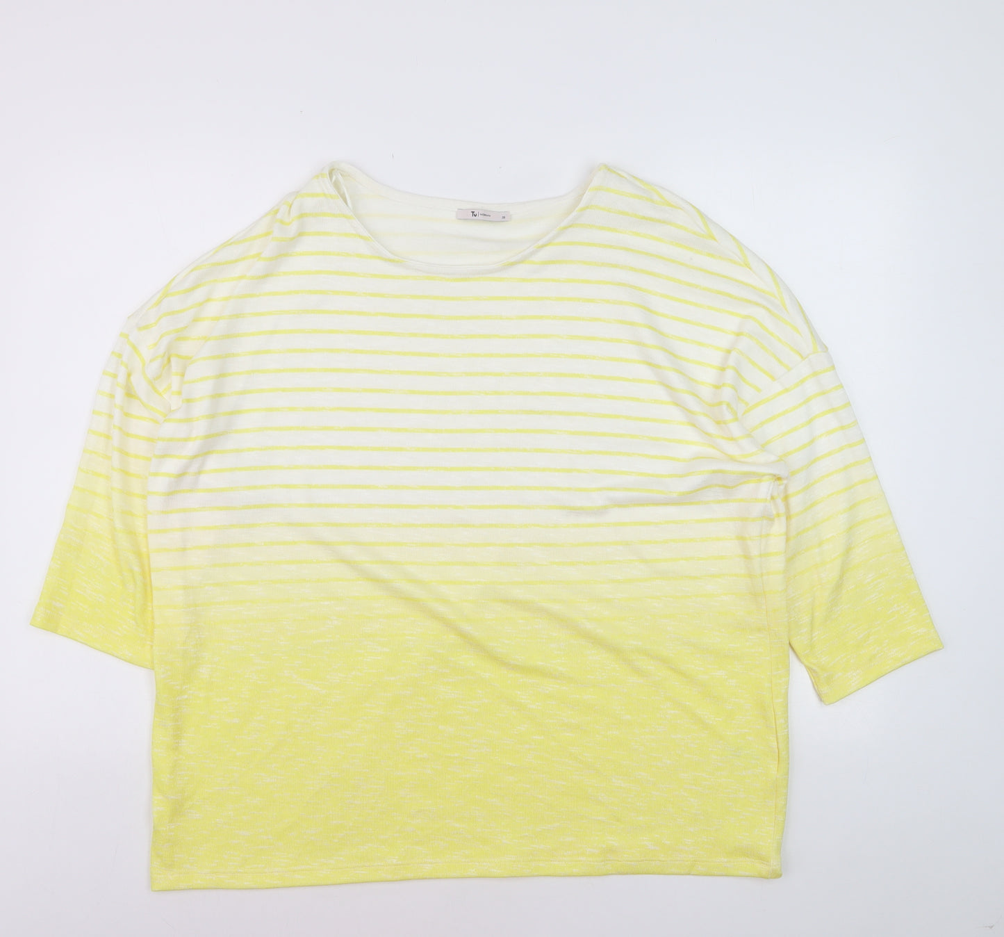 Tu Women Yellow Striped 3/4 Sleeve Relaxed Fit T-Shirt Size 20