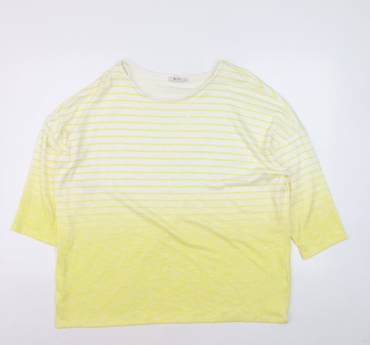 Tu Women Yellow Striped 3/4 Sleeve Relaxed Fit T-Shirt Size 20