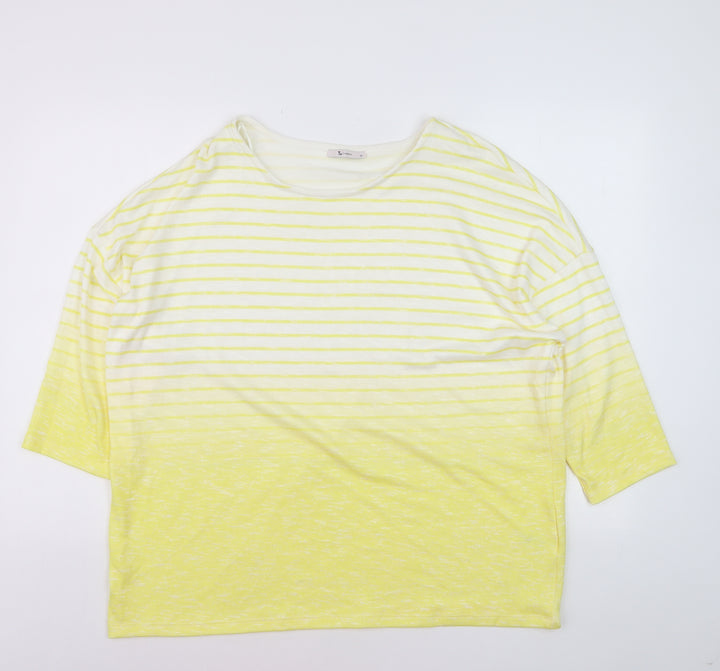 Tu Women Yellow Striped 3/4 Sleeve Relaxed Fit T-Shirt Size 20