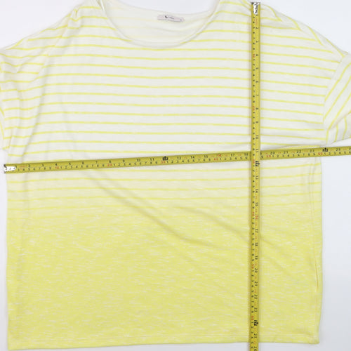 Tu Women Yellow Striped 3/4 Sleeve Relaxed Fit T-Shirt Size 20