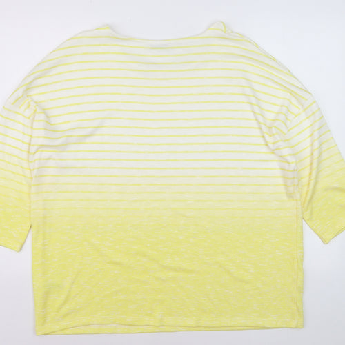 Tu Women Yellow Striped 3/4 Sleeve Relaxed Fit T-Shirt Size 20