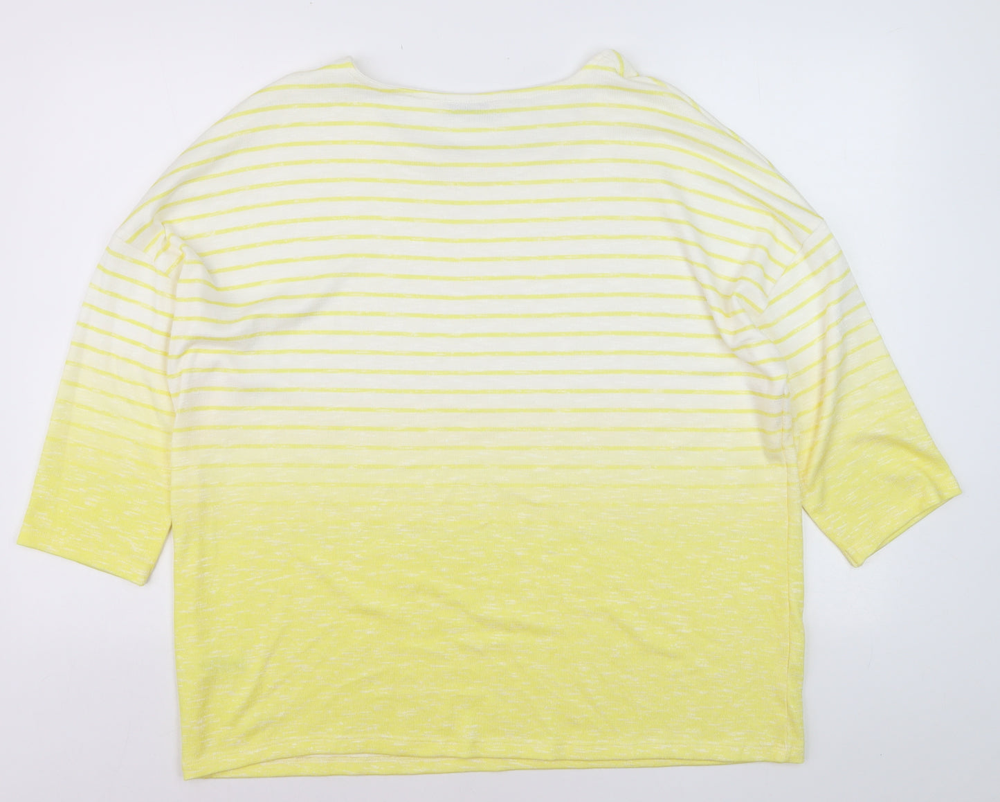 Tu Women Yellow Striped 3/4 Sleeve Relaxed Fit T-Shirt Size 20