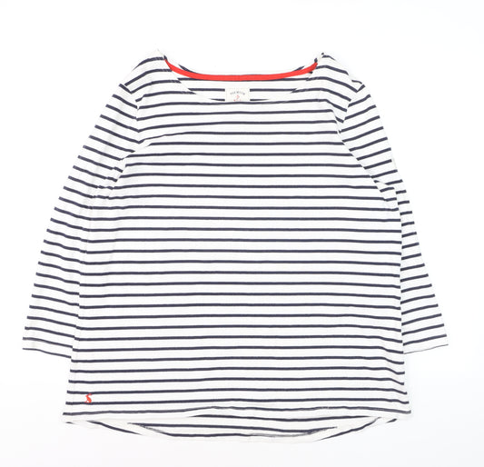 Joules Women White Navy Striped Cotton 3/4 Sleeve Boat Neck Top UK 20