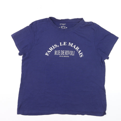Primark Women Blue Paris Printed T-Shirt Size L Short Sleeve