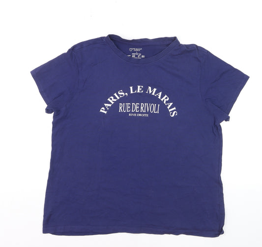 Primark Women Blue Paris Printed T-Shirt Size L Short Sleeve