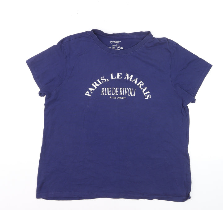 Primark Women Blue Paris Printed T-Shirt Size L Short Sleeve