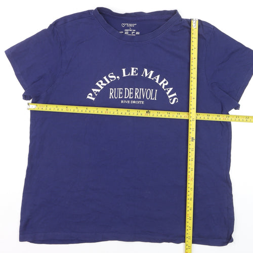 Primark Women Blue Paris Printed T-Shirt Size L Short Sleeve