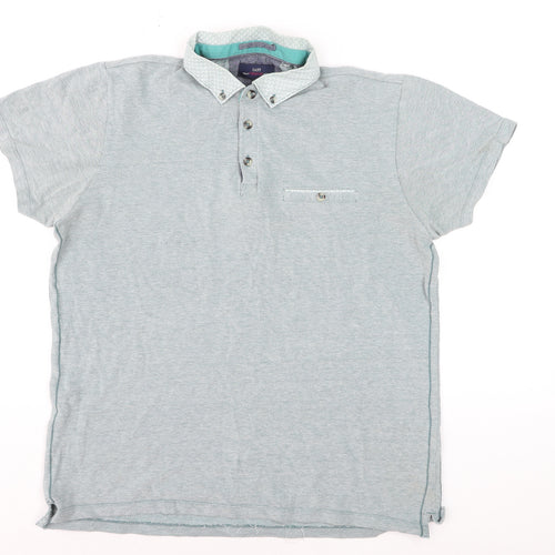 Easy Men's Grey Cotton Button-Down Collar Polo Shirt Size L