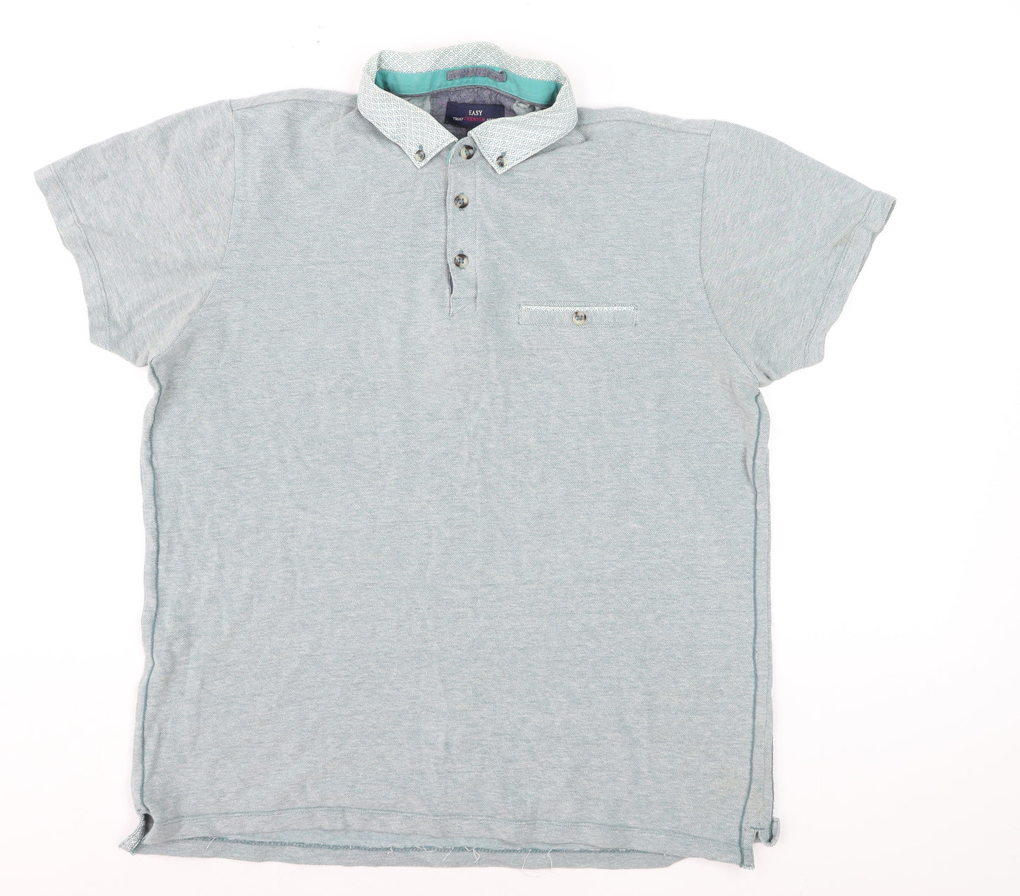 Easy Men's Grey Cotton Button-Down Collar Polo Shirt Size L