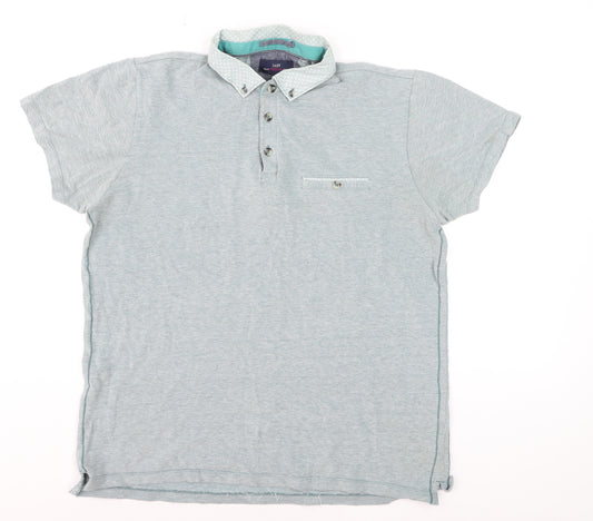 Easy Men's Grey Cotton Button-Down Collar Polo Shirt Size L