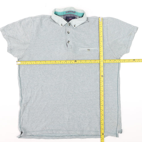 Easy Men's Grey Cotton Button-Down Collar Polo Shirt Size L