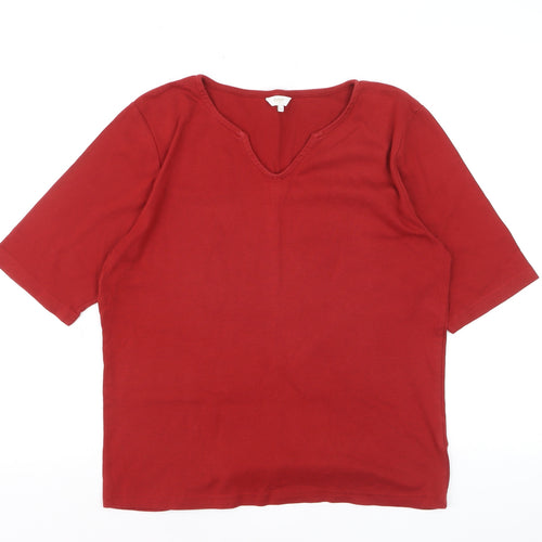 Cotton Traders Women's Red V-Neck Short Sleeve Cotton T-Shirt Size 16