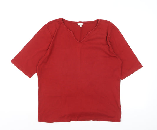 Cotton Traders Women's Red V-Neck Short Sleeve Cotton T-Shirt Size 16