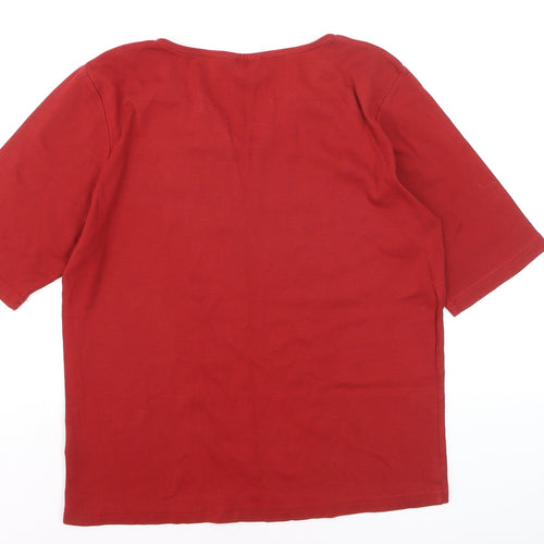 Cotton Traders Women's Red V-Neck Short Sleeve Cotton T-Shirt Size 16