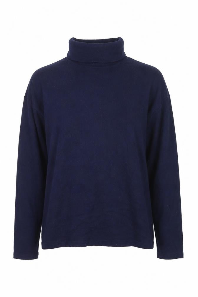 Front view of Warehouse Women's Blue Roll Neck Long Sleeve Cotton Jumper, size 6