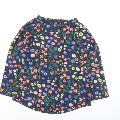 Marks and Spencer Women Blue Floral 3/4 Sleeve Linen Blend T-Shirt Size 10