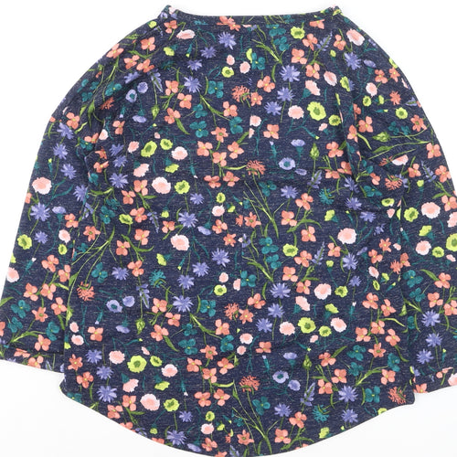 Marks and Spencer Women Blue Floral 3/4 Sleeve Linen Blend T-Shirt Size 10