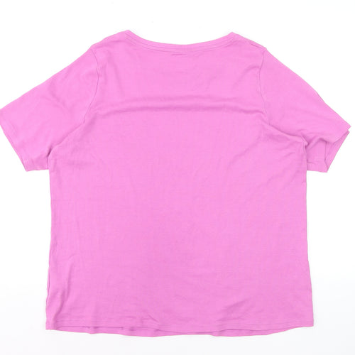 Marks and Spencer Women's Pink Cotton Stretch Crew Neck T-Shirt Size 24