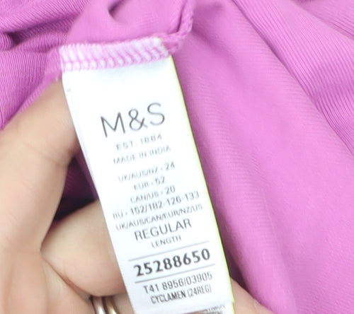 Marks and Spencer Women's Pink Cotton Stretch Crew Neck T-Shirt Size 24