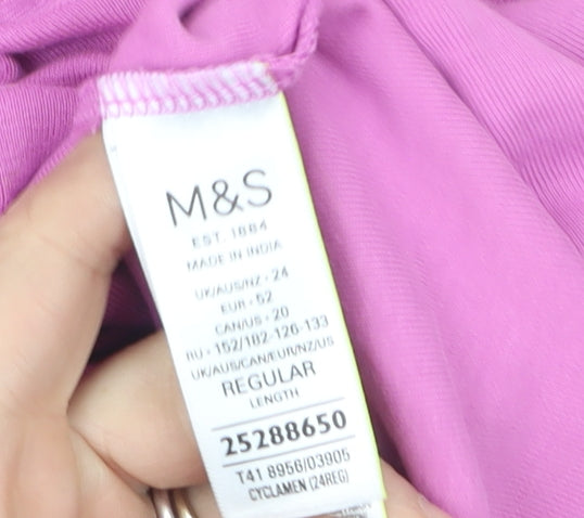 Marks and Spencer Women's Pink Cotton Stretch Crew Neck T-Shirt Size 24