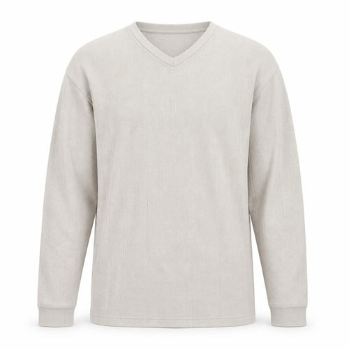 Easy Mens Beige Cotton V-Neck Jumper Size L Lightweight Knit