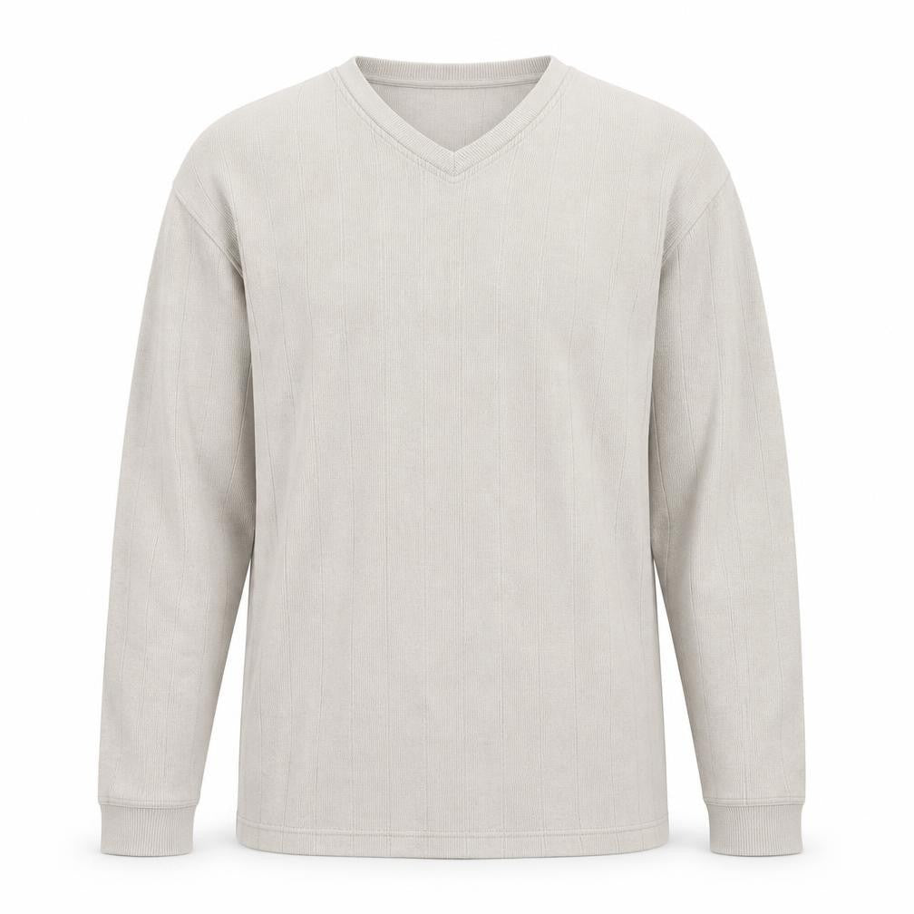 Easy Mens Beige Cotton V-Neck Jumper Size L Lightweight Knit