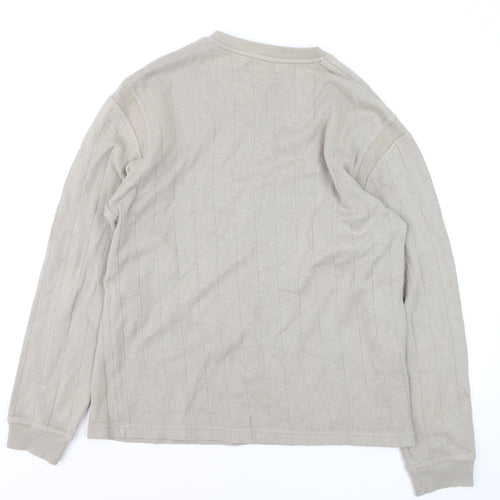 Easy Mens Beige Cotton V-Neck Jumper Size L Lightweight Knit