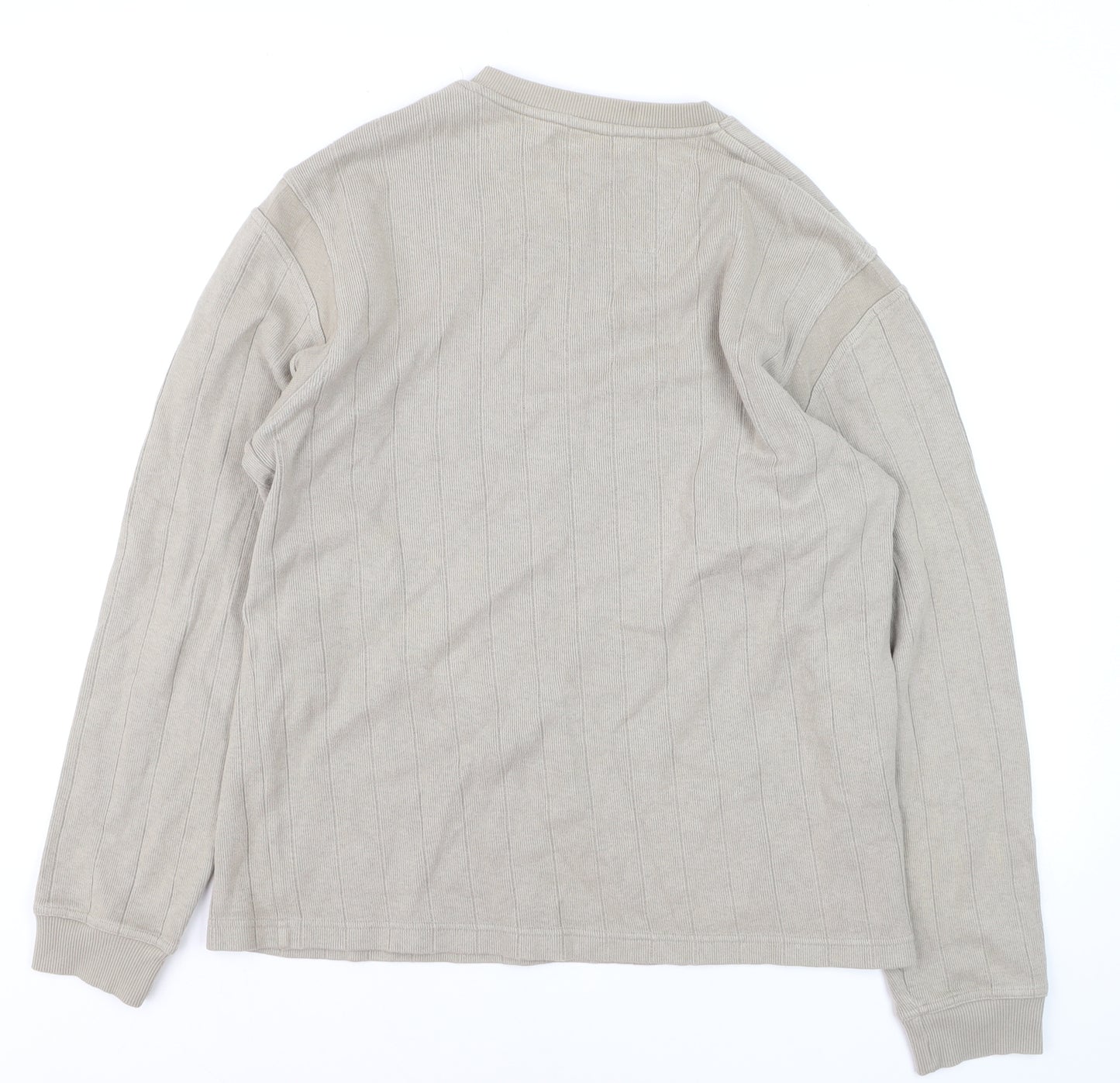 Easy Mens Beige Cotton V-Neck Jumper Size L Lightweight Knit