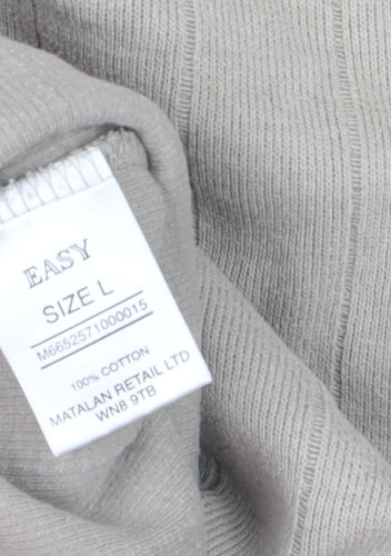 Easy Mens Beige Cotton V-Neck Jumper Size L Lightweight Knit