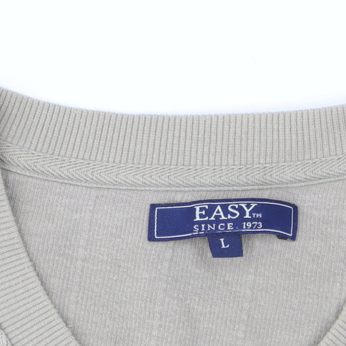 Easy Mens Beige Cotton V-Neck Jumper Size L Lightweight Knit