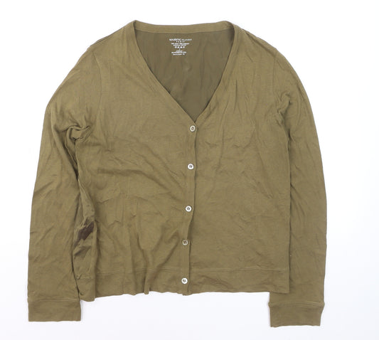 Majestic Filatures Women's Green Cotton Cashmere V-Neck Cardigan M