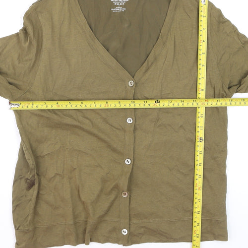 Majestic Filatures Women's Green Cotton Cashmere V-Neck Cardigan M